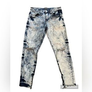 Men Size 30 x 30 CJ BLACK Skinny Flex Acid Wash Destroyed Ankle Zipper Jeans~GC